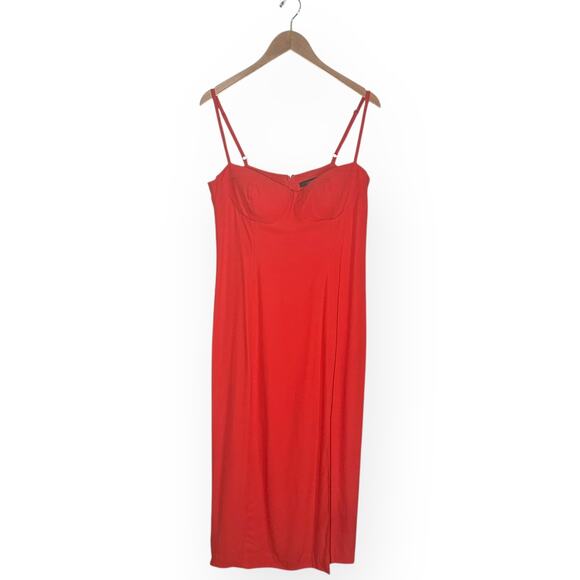 J CREW Crepe Bustier Midi Dress Bustier Cocktail Evening Orange Spaghetti Strap - Picture 10 of 14